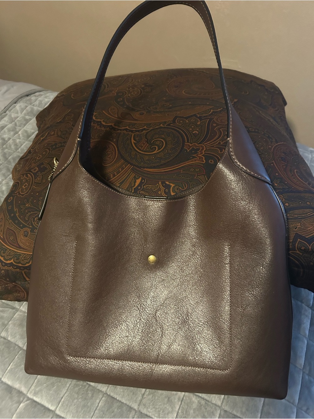 Coach Brown Leather Hobo Shoulder Bag with Gold Logo - Picture 2 of 5